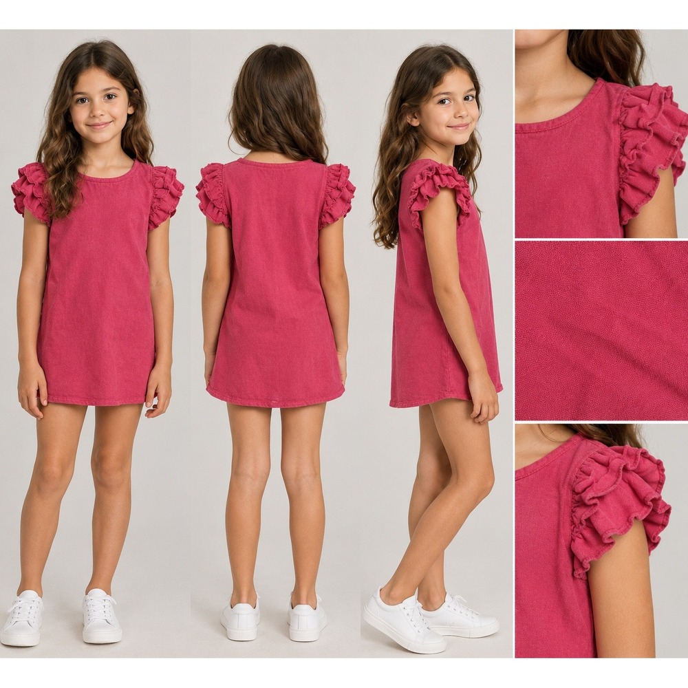 Lola + The Boys Ruffle Sleeve Dress Kids Size 8 Pink Excellent Mini A-Line